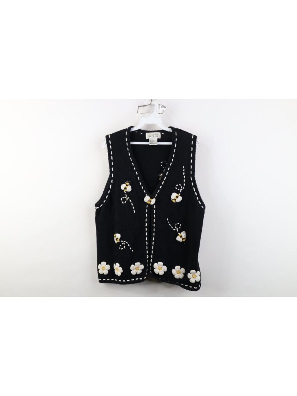 Vtg 90s Streetwear Womens Large Flower Bumble Bee Top Button Cardigan Sweater